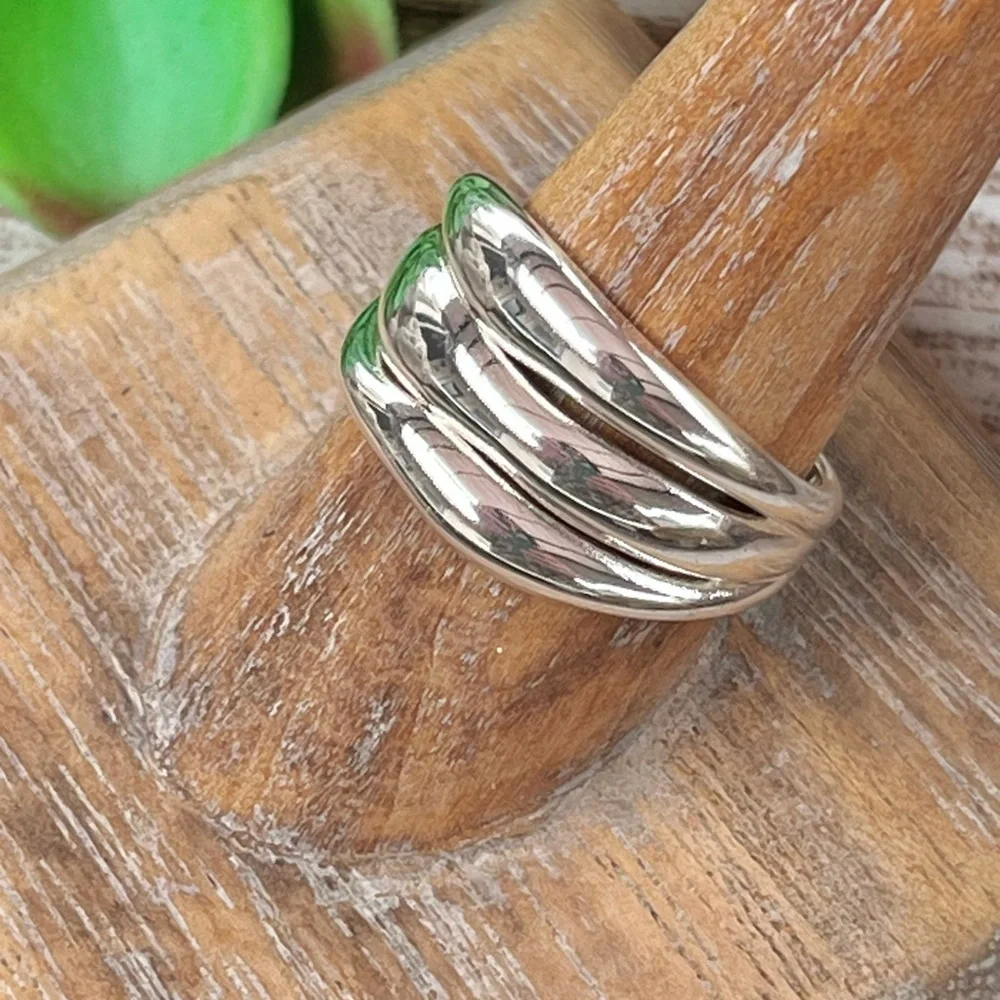 NEW Chunky Stacked Sterling Silver Ring Sz 9 - Picture 2 of 6